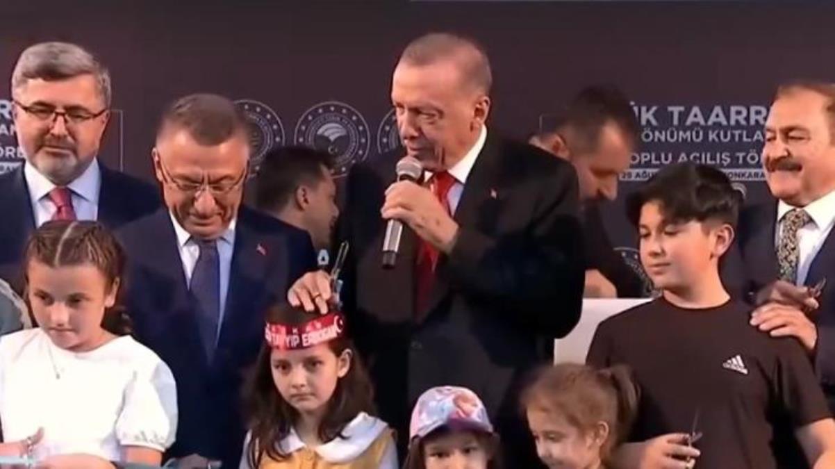 Toplu açılış töreninde Cumhurbaşkanı Erdoğan ile çocuklar arasındaki diyalog izleyenleri tebessüm ettirdi